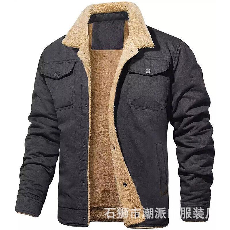 Men's Lapel Jacket Winter Warm Lamb Fleece Casual Jacket Fleece Thickened Work Jacket