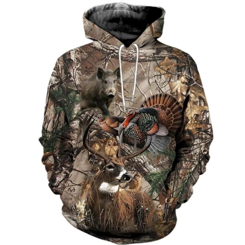 New Interesting Boar Hoodie for Men Fall Winter Hunting Clothing Long Sleeve Camo Sweatshirt 3D Printed