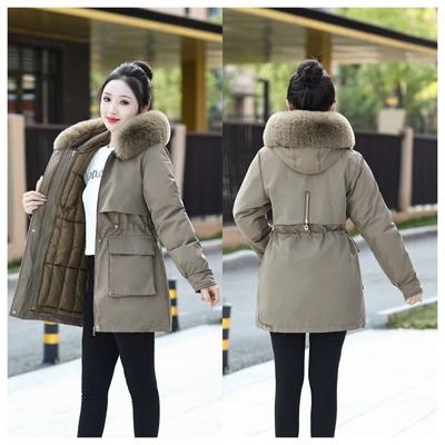 Women's Long Cotton-padded Jacket with Detachable Hood, Thickened Parka Winter Coat