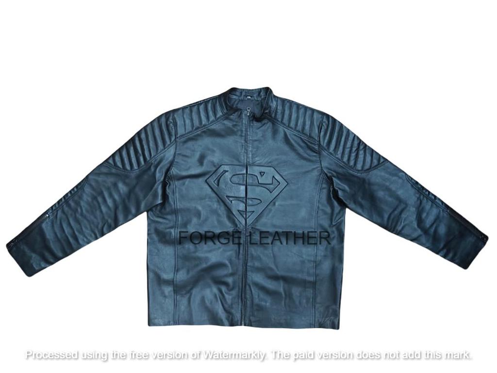 Geacă Biker Superman pentru Bărbați Piele Nappa Neagră Piele de Miel Adevărată Lucrată Manual Motocicletă