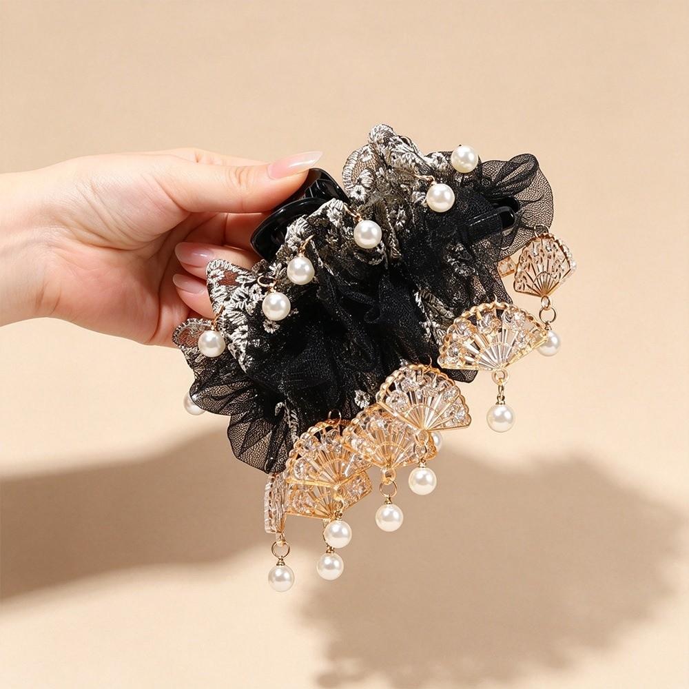 Handmade Fan-shaped Pendant Hair Clip Anti-Slip Hair Accessories Retro Hair Claw for Women