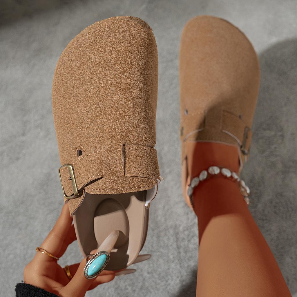 Classic Faux Suede Mule Slippers Women Anti Slip Outdoor Shoes Woman Cork Closed Toe Casual Sandals Platform Slides Female