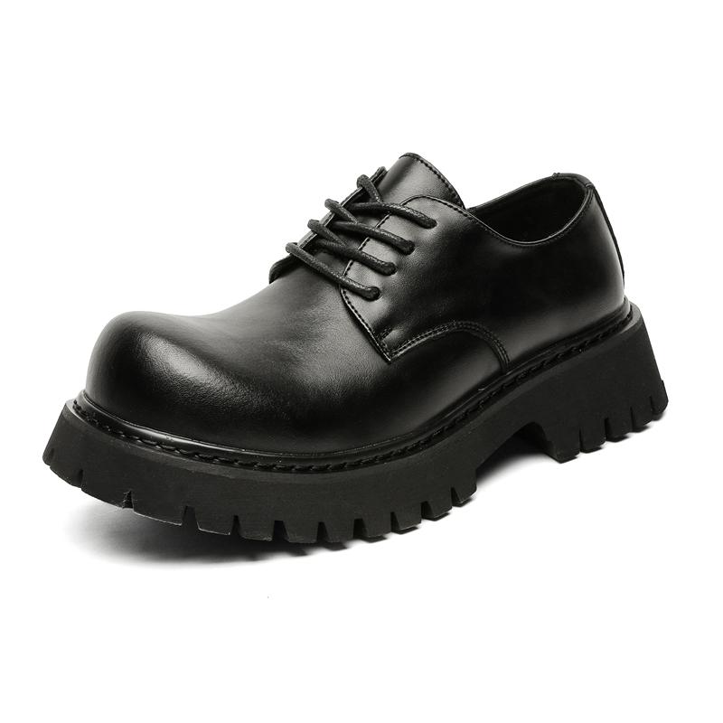 

Мужская повседневная обувь в британском ретро-стиле, однотонная, на толстой подошве, противоскользящая, на шнуровке, для ходьбы, удобная и прочная обувь Оксфорд 46 чёрный