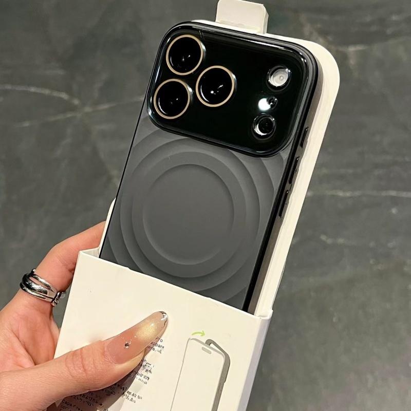 Luxury Solid Color Glossy Camera Case For iPhone 17 16 15 Pro Max For Magsafe Magnet Liquid Wave Pattern Shockproof Candy Cover