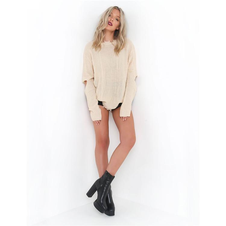 2025 Autumn European-American Mid-Length Ripped Plus Size Knit Sweater