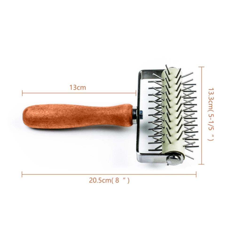 Stainless Steel Pizza Dough Roller with Wooden Handle Professional Baking Tool for Pie Pastry Bread Needle Puncher