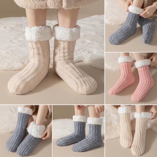 Fleecegefütterte Crew-Socken Warme Hausschuhe mit rutschfesten Noppen Damen Verdickte Flauschige Wintersocken zum Entspannen zu Hause Schlafen