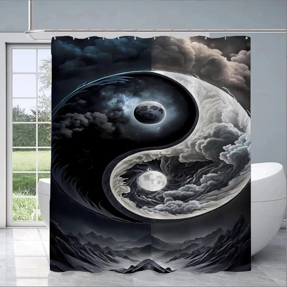 Chinese Taiji Yin Yang Eight Diagrams Shower Curtain for Bathroom Accessories Folding Partition Curtains Bath Bedrooms Quarto