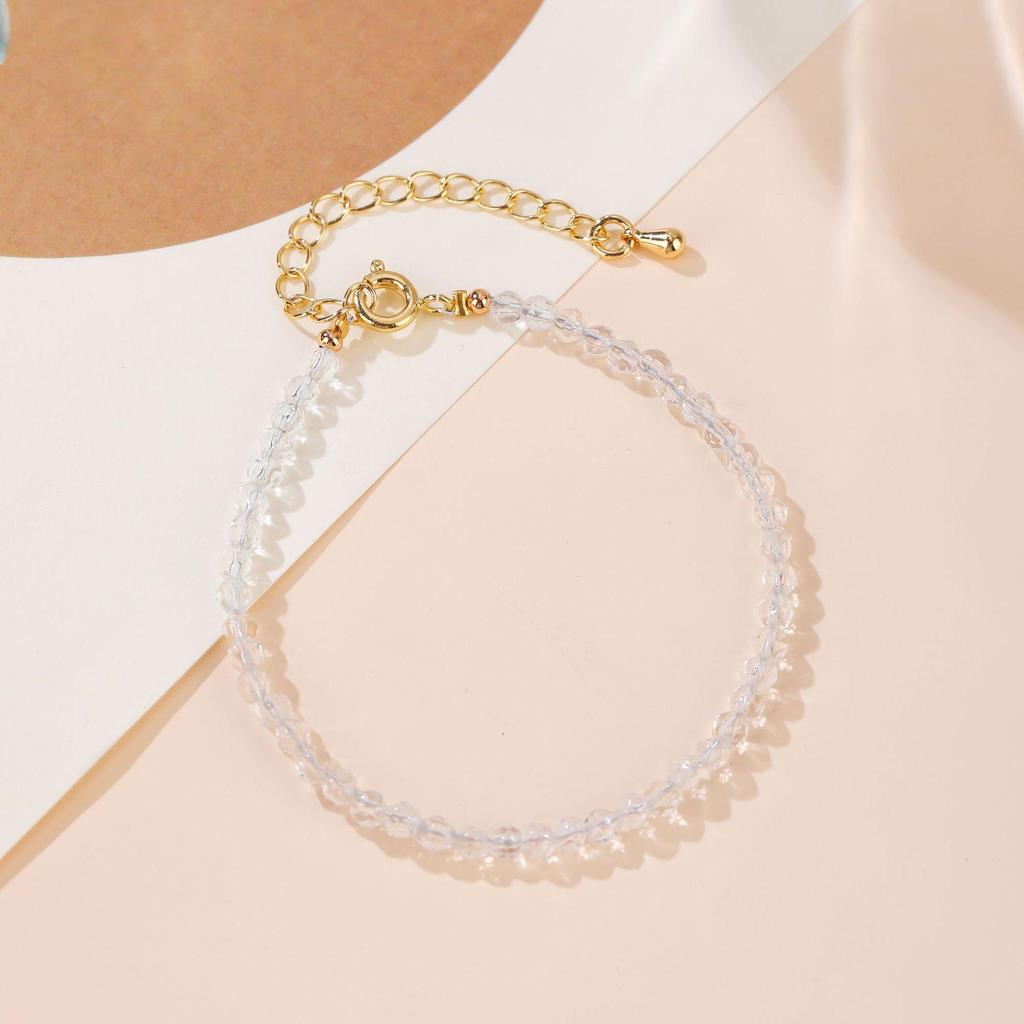 Women's Natural White Crystal Beaded Bracelet - 3mm Thin, Ice Transparent, Versatile Jewelry