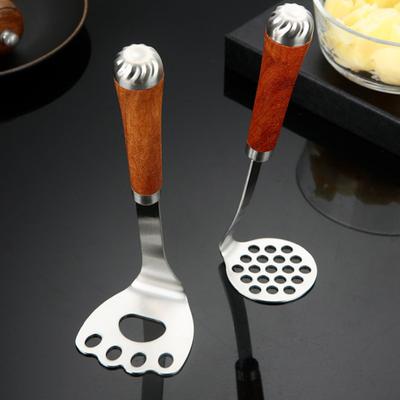 Stainless Steel Potato Masher Wooden Long Handle Multifunctional Manual Carrot Avocado Vegetable Food Mashing Tool Kitchen Gadgets
