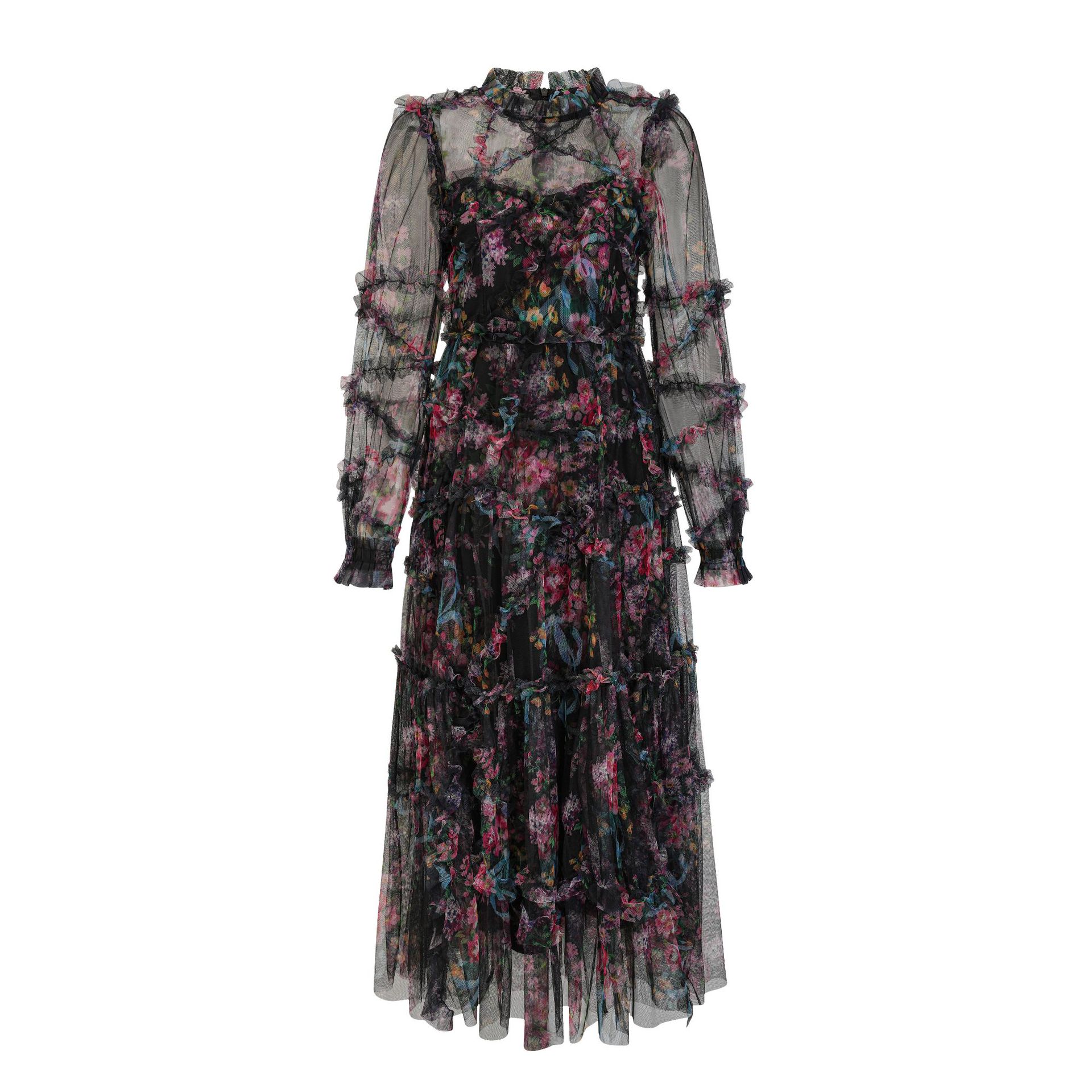 Цветочное платье Весеннее и осеннее Высококлассное вечернее платье Французское платье Свадебное платье Женская юбка S чёрный