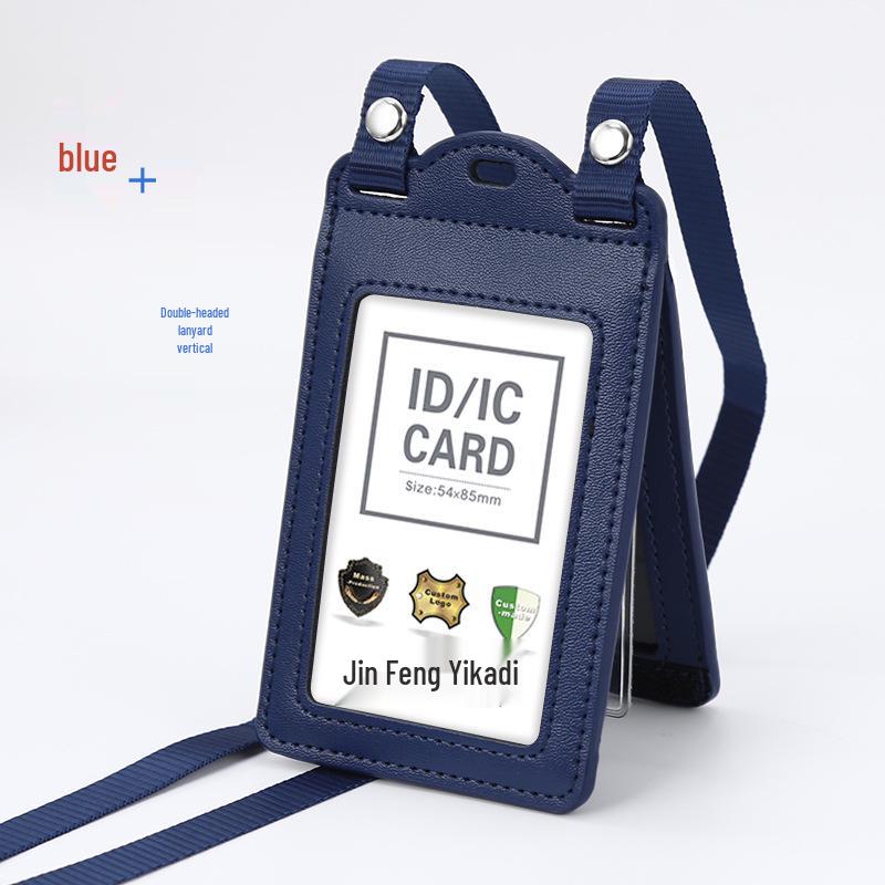 Genuine Leather Work ID Holder with Lanyard, Four Card Slots, Employee Badge Neck Strap.