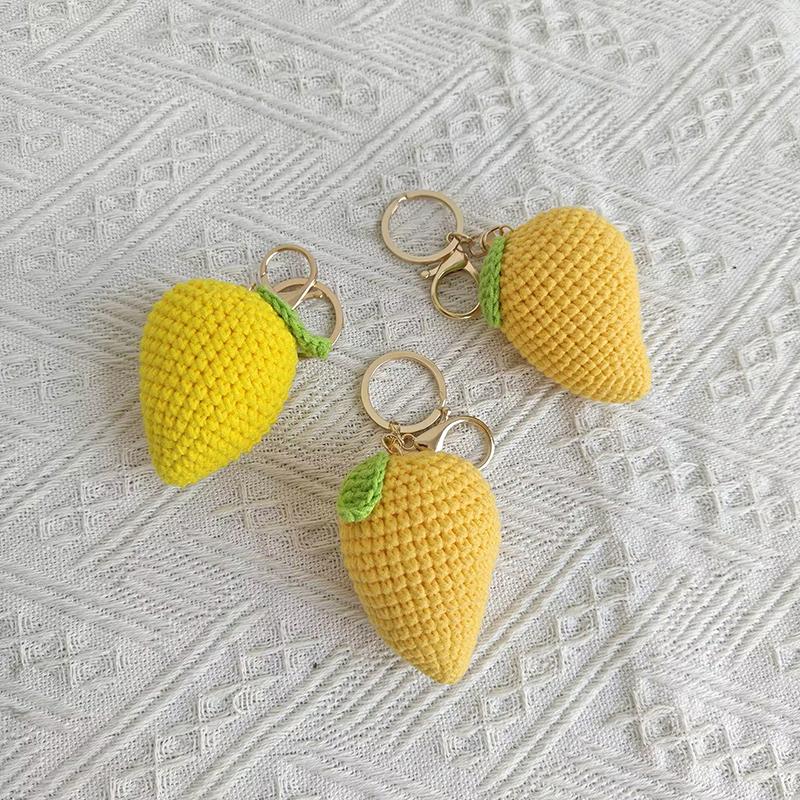 Creative Fruit Series Crochet Keychain Pendant Cute Mango Keyrings Hand Knit Keyrings Exquisite Backpack Decoration Gifts