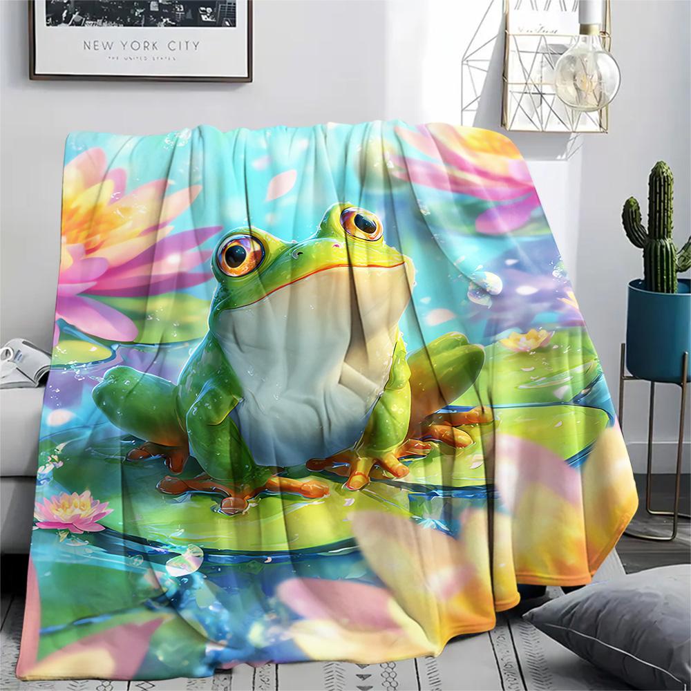Frog Print Flannel Blanket, High quality Comfortable for All Seasons, Home Decor, Warmth and Comfort, Perfect for Christmas Gifts