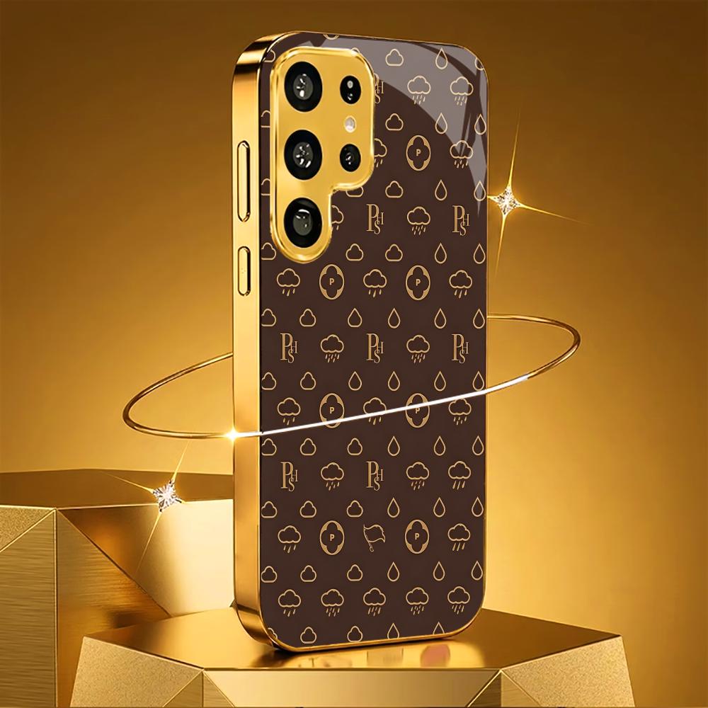 Stylish Brown Gold Cloud phone case glass s26 ultra case s25 ultra case for Samsung Galaxy S26 S25 S24 S23 S22 FE Ultra Plus