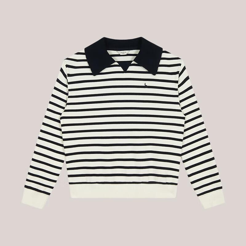 HAZZYS Women's Striped Polo Collar Sweatshirt
