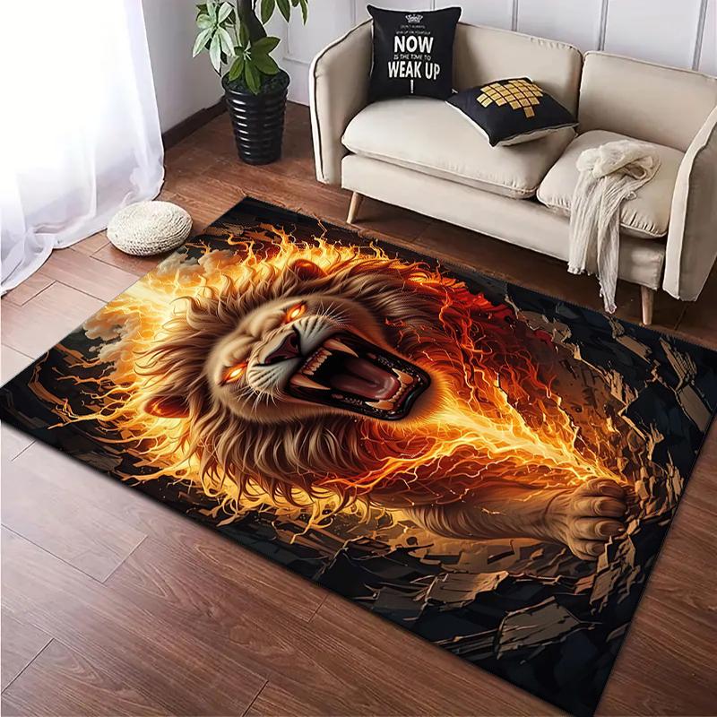 1PC Lion Pattern Printed Carpet Rug for Living Room Bedroom Home Sofa Decoration,Non-slip Floor Mat Floor Mat
