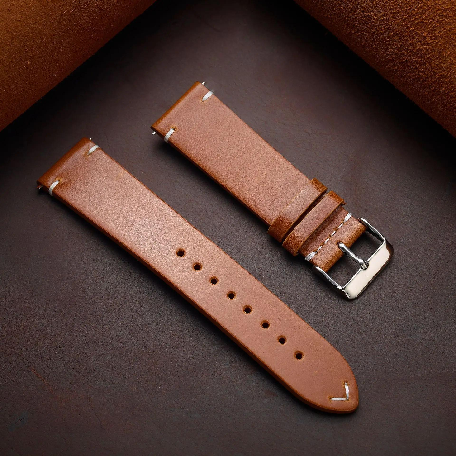 

Handmade Retro Oil Wax Genuine Leather Calfskin Strap Quick Release 18mm 19mm 20mm 21mm 22mm 24mm Women Watch Band Accessories 20mm