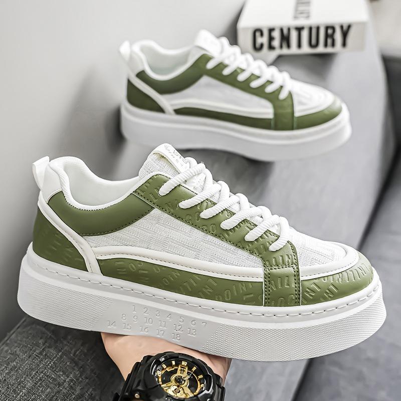 Men's Shoes Summer Breathable Trend Versatile Casual White Board Shoes Young and Young Non-slip Sports Thick Sole Heightening White Shoes