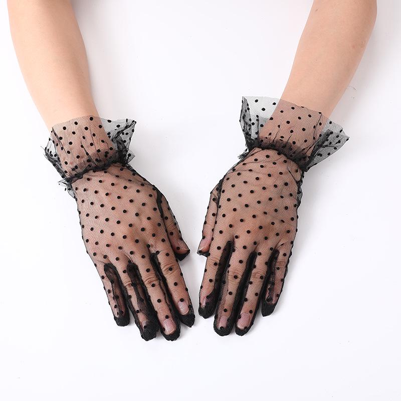 Women's Retro Black Polka Dot Lace Gloves - Thin Mesh for Sun Protection & Photography