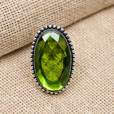 Elegantiškas peridoto brangakmenio rankų darbo 925 sterlingų sidabro mielas visų dydžių papuošalų žiedas