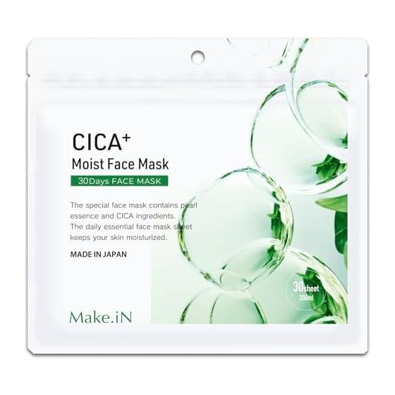 Make.iN CICA + Moist Face Mask 30 Pieces | Cica Moisturizing Pack Mask Skin Care Made in Japan Large Capacity