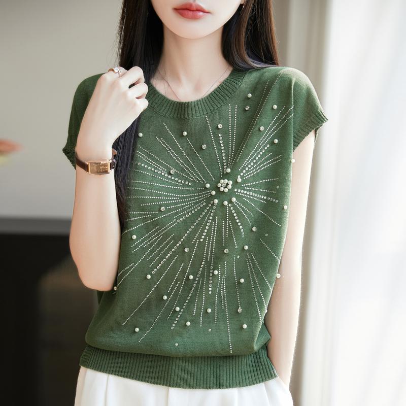 Women Knit T-shirt MODERN NEW SAGA Summer Knitted Shirt Short Sleeve Tees O-neck Pullover Knit Tops