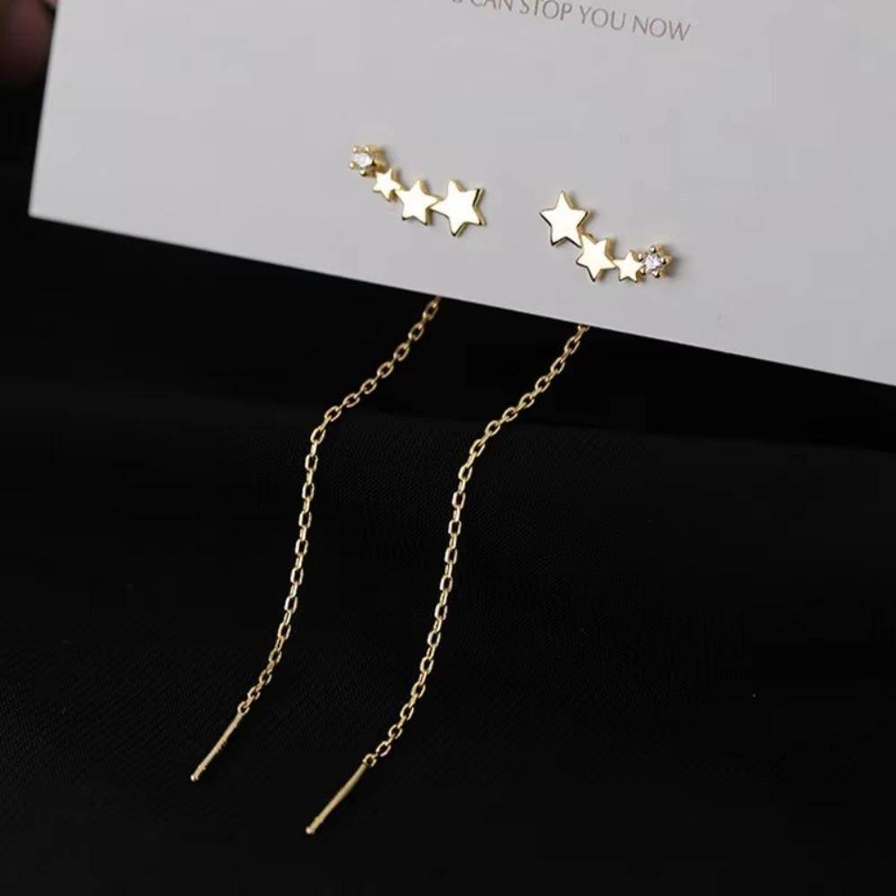 Long Wire Chain Earrings Star Beads Stud Earrings Elegant Tassel Earrings  Holiday Gift