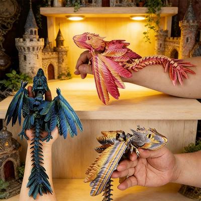 3D-gedruckte Federdrachenfigur mit Vogelflügeln Kreatives Dekorationsspielzeug für Zuhause, Büro, Schreibtisch, Auto, Geschenk