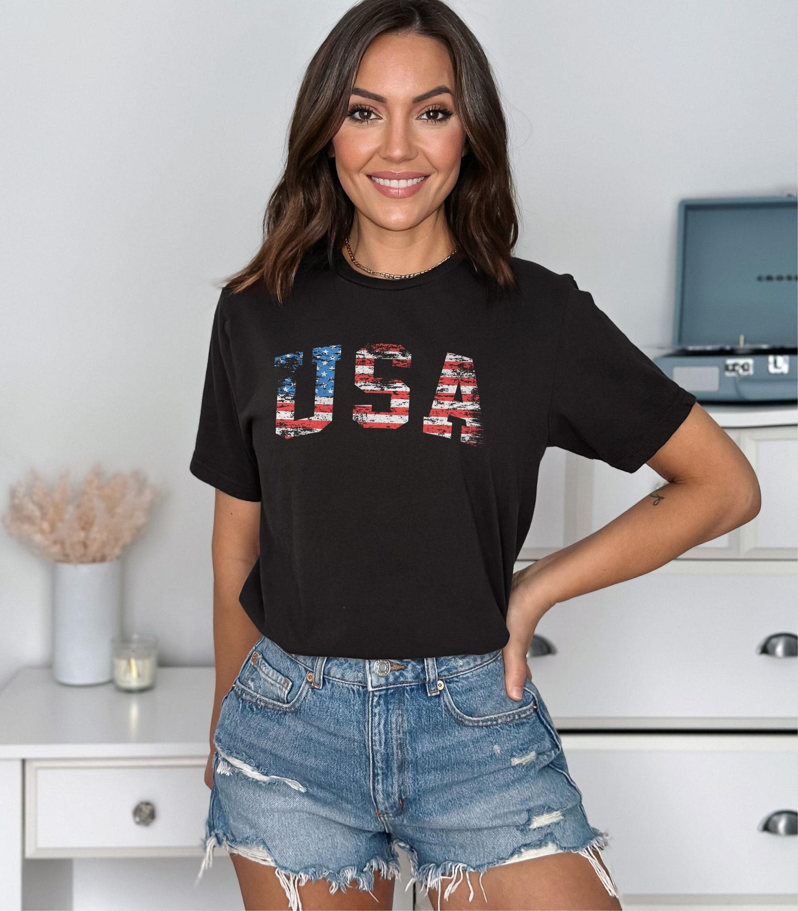 Distressed USA Flag Shirt Patriotic Tee, Vintage Look (Unisex XS-6XL, Soft Cotton, Durable Print) S