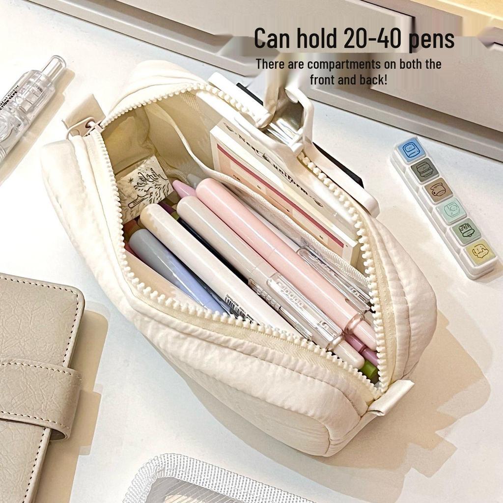 Xiaohongshu Snowflake White Pencil Case: Large Capacity, Solid Color, Student Stationery Bag