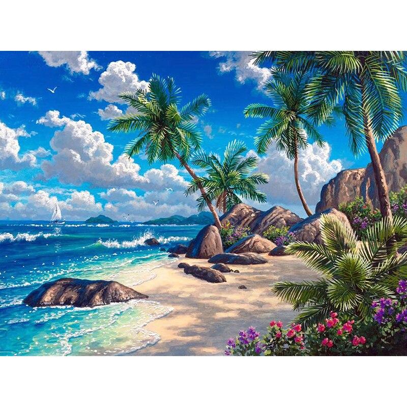 New 5D DIY Diamond Painting Scenery Diamond Embroidery Sea View Cross Stitch Full Round Drill Home Decor Manual Art Gift
