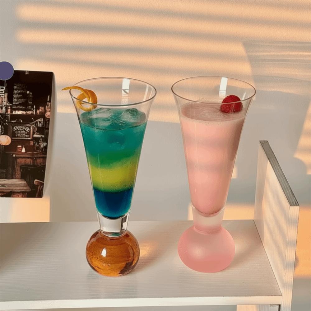 Fashion Transparent Glass Drink Cup Horn-shaped Ball Shape Bottom Glass Milkshake Cup INS Style Goblet Juice