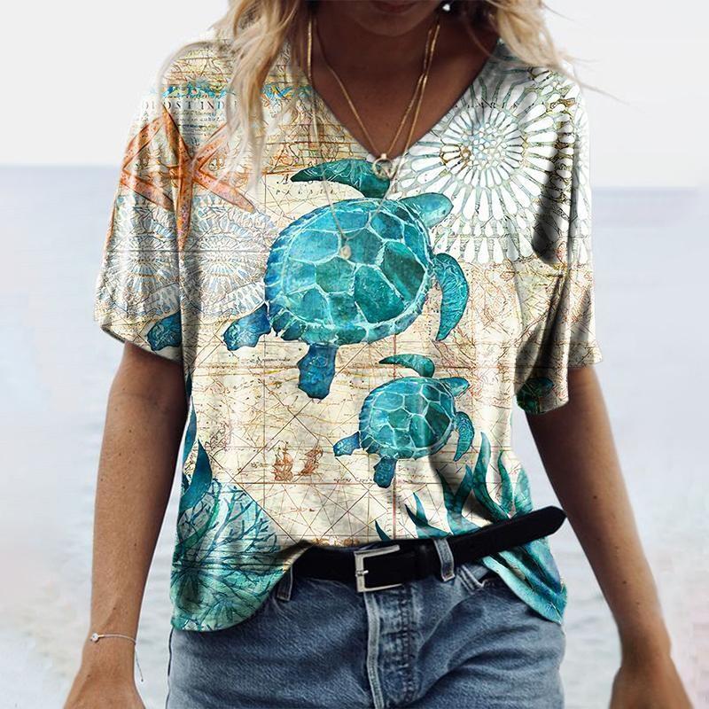 

Летний топ с V-образным вырезом, 3D-цветами и животными, с принтом в технике тай-дай, модные повседневные женские футболки с короткими рукавами XS