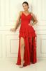 Women's Rope Strap Side Slit Lined Flounce Chiffon Long Dress