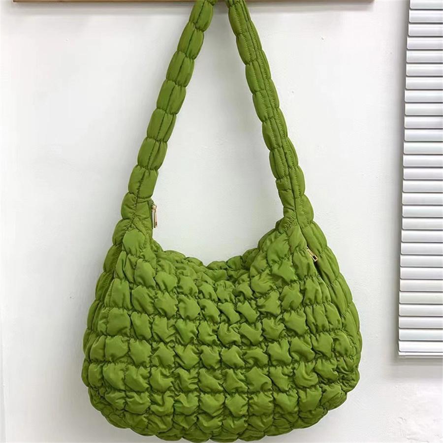 Y2K Style Casual Ruched Oversized Women Shoulder Bags  Quilted Padded Crossbody Bag Large Capacity Nylon Tote Big Shopper Purses