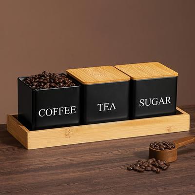 3-Piece & Storage Canister Set, Metal Coffee Bean Sugar Tea Container Box, Essential Kitchen Organization Supplies