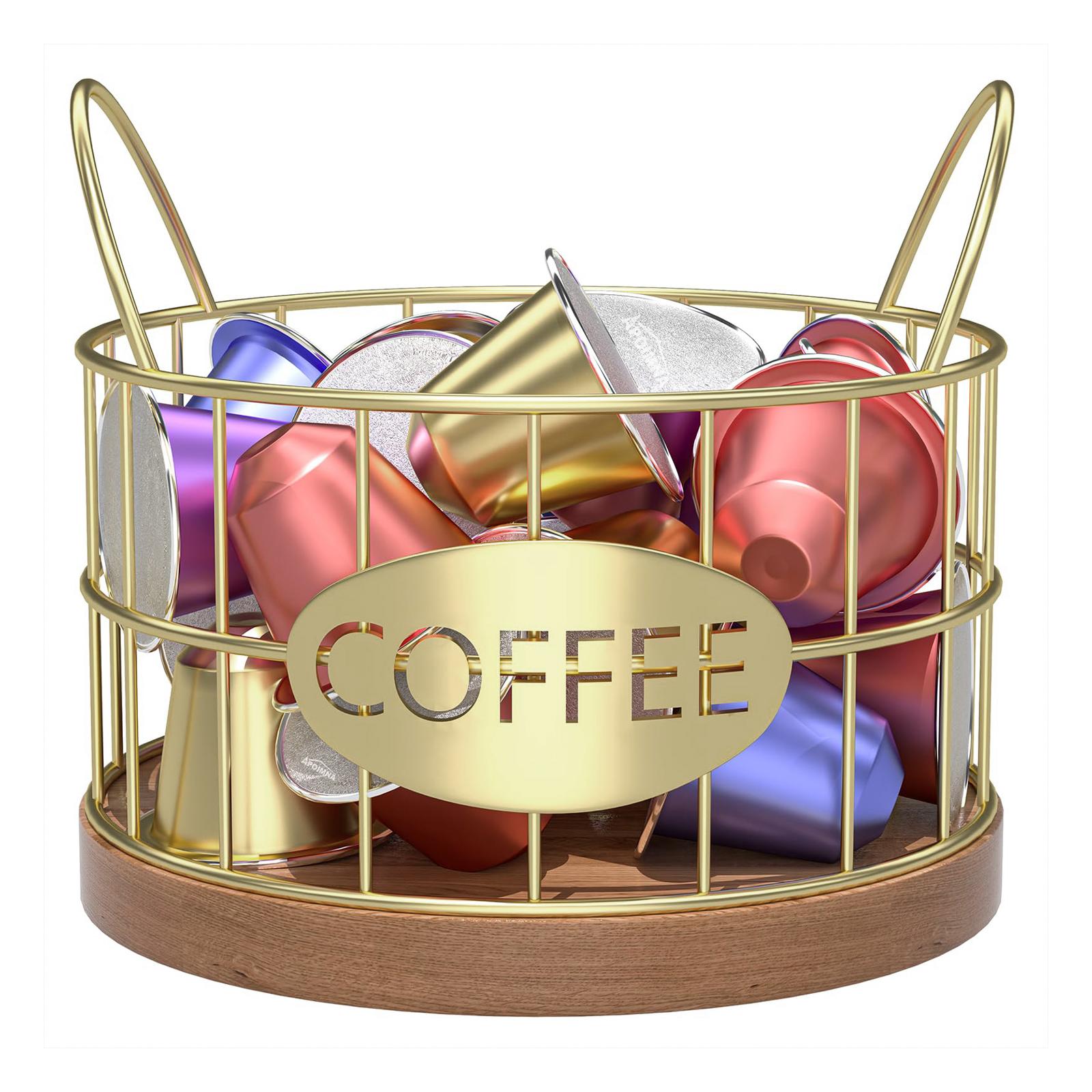 

Coffee Pod Holder Organizer K Cup Storage Basket with Handles for Kitchen Office Coffee Bar Gold