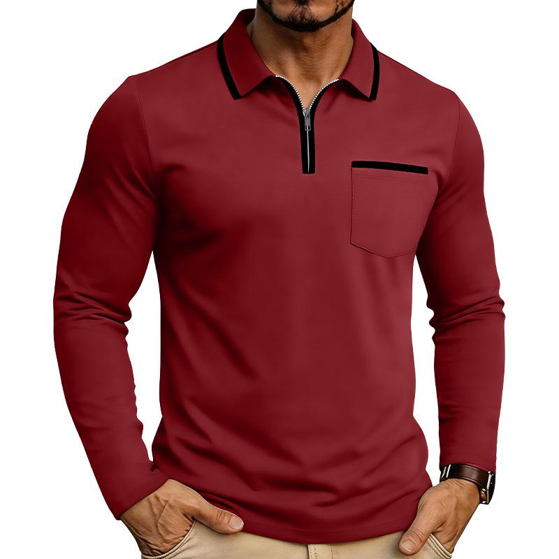 Mens Long Sleeve Polo Shirt Color Block Casual Top
