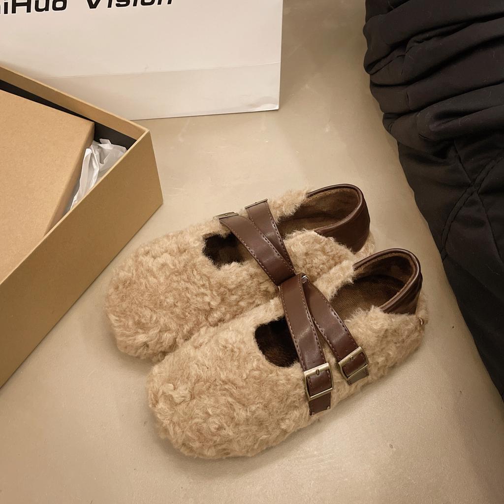 Cotton single shoes women's 2025 autumn and winter new Korean version of fashion round head velvet Doudou shoes warm casual thick-soled fluffy shoes