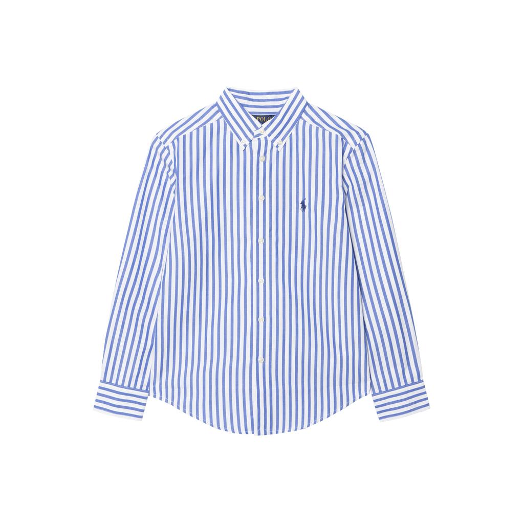 Polo Ralph Lauren Striped Color Block Button Long Sleeve Polo Shirt Kids Tops Blue 323918249-019