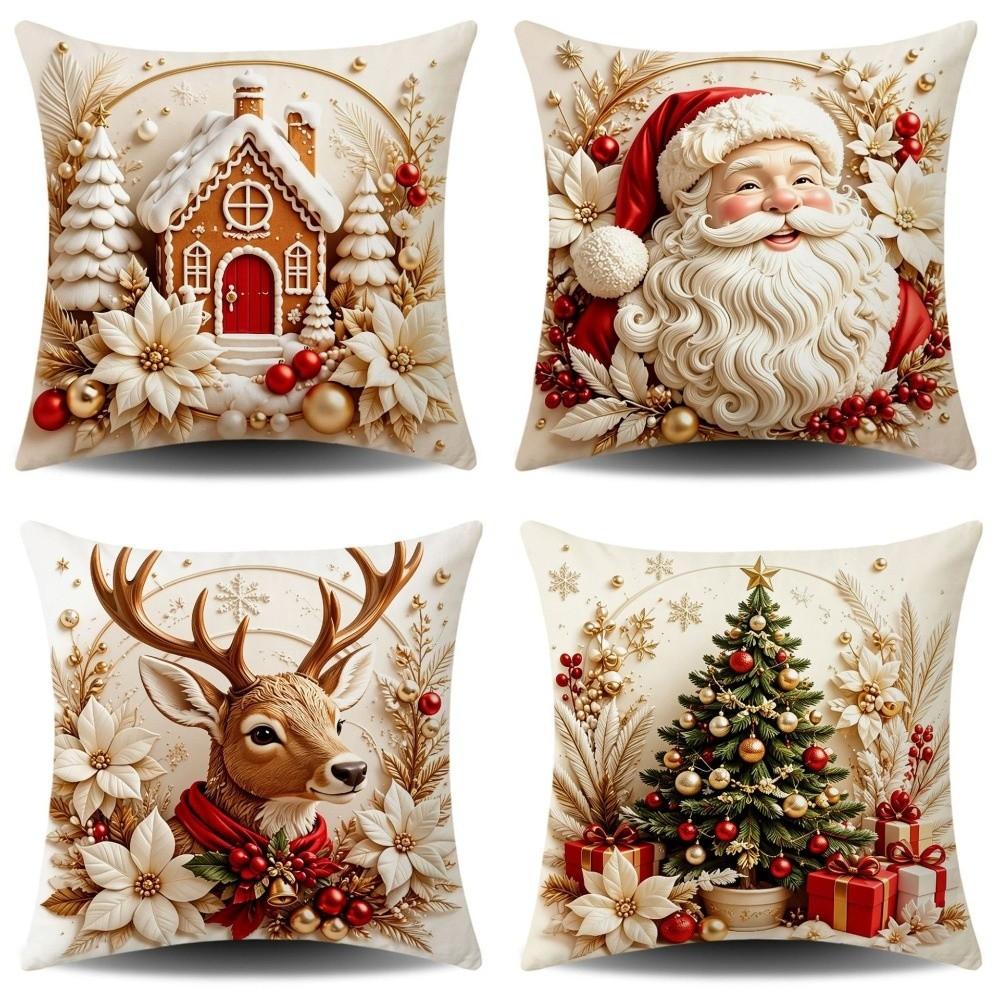 Soft Fabric Christmas Pillow Cover Square Sofa Pillow Case New Holiday Throw Cushion Home Decor