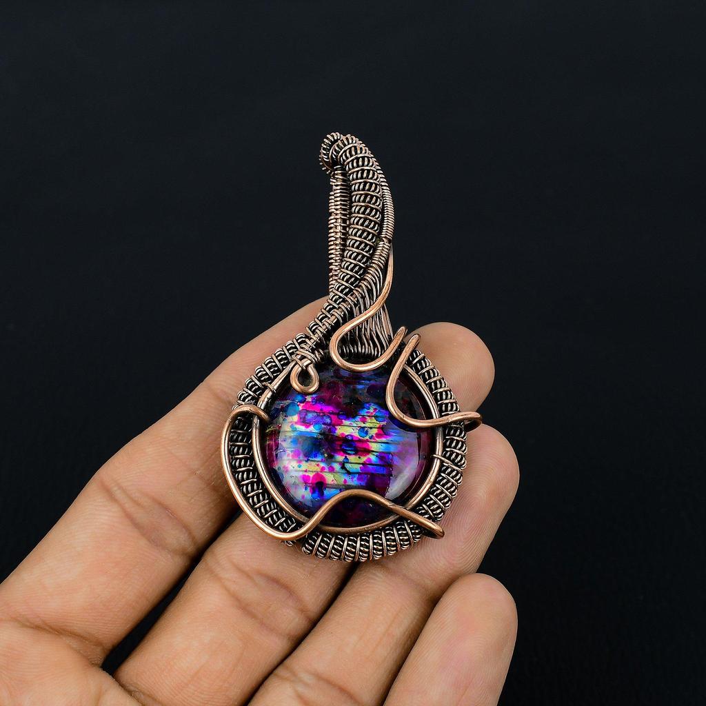 Multi Flash Labradorite Pendant, 999 Copper Wire Wrapped Jewelry, Handmade Pendant Gemstone Jewelry, Gifts For Wife Brand New Pendant