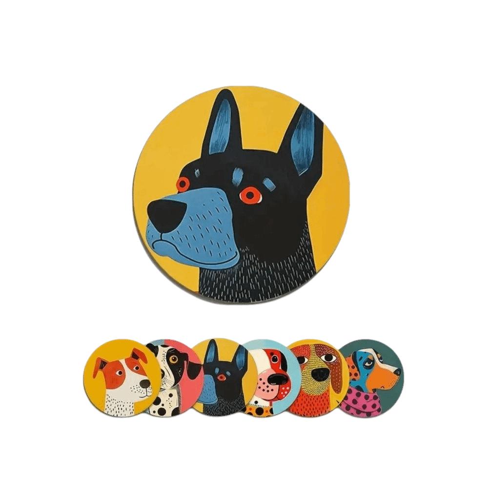6 Pcs Cat Wooden Coasters Devil's Eye Heat Resistant Coasters Puppy Design Mats Kitchen Set