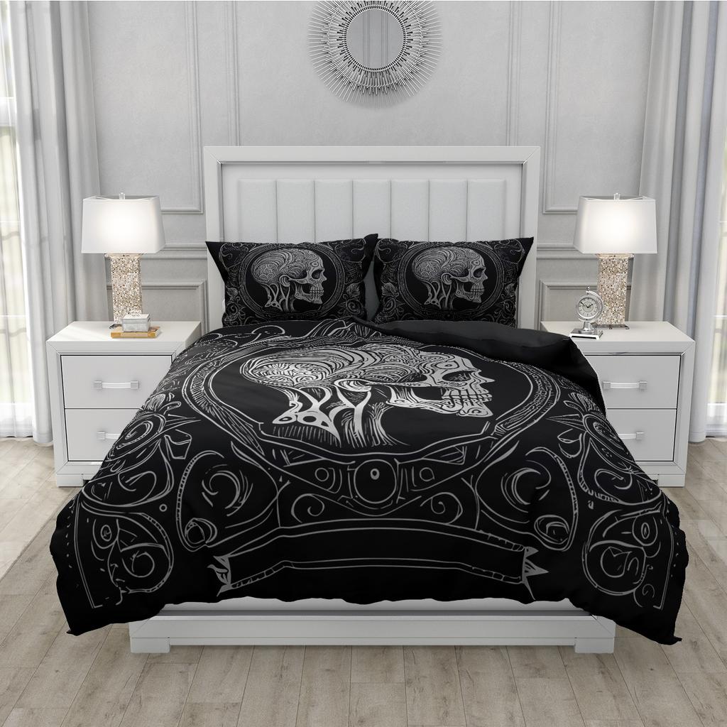 Skull Bedding Set Twin 140x200cm - Vintage Baroque Halloween Duvet Cover 2/3PCS, Luxury Skeleton Comforter cover,Gothic Bed Set