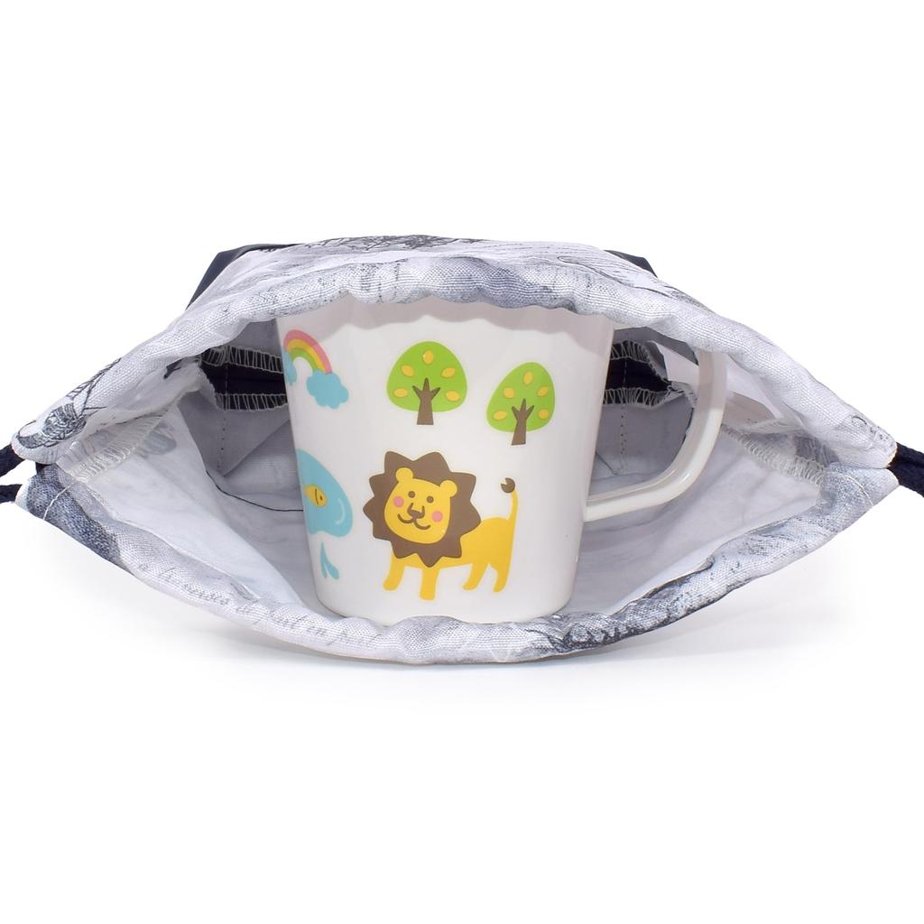 COLORFUL CANDY STYLE Small Drawstring Cup Bags (with Name Tags), Water-Repellent, No-Iron Design, Whale and Logbook Design, Set of 3, Boys' Cool Kids'