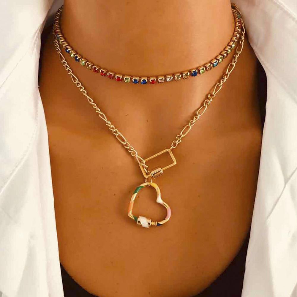 Trendy Multi-layered Colorful Geometric Pendant Necklace For Women In Alloy Material