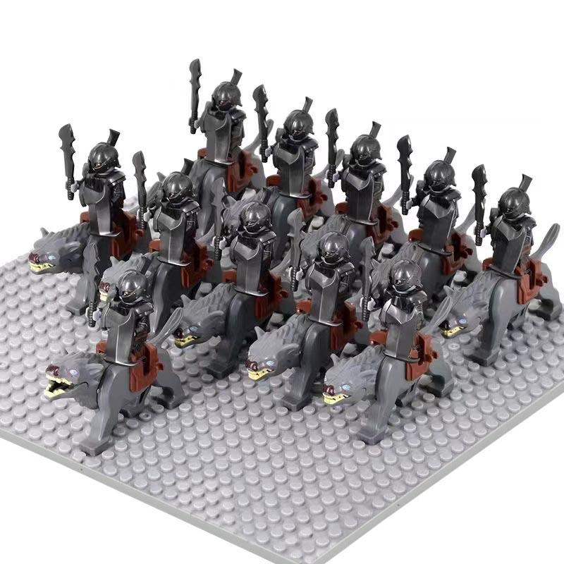 MOC Medieval Uruk-hai Orc Soldiers Raider Vargr Wolf Mount Knights Mini Figurine Building Block Set Educational Toy for Kids