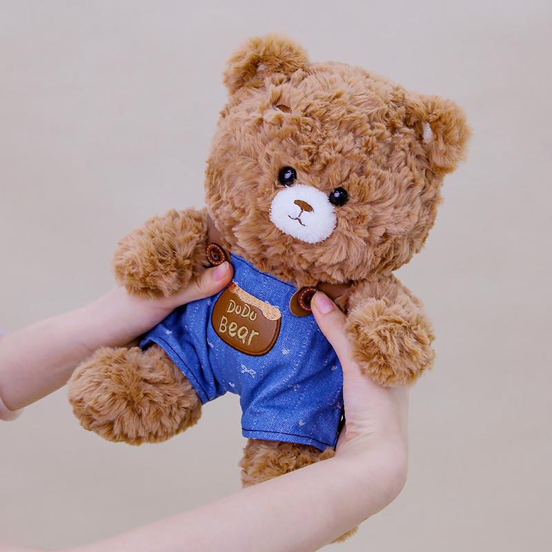

New Couple Denim Bear Overalls Plush Toy Pressing Bed Doll Teddy Bear Doll Girl Gift Doll 25cm