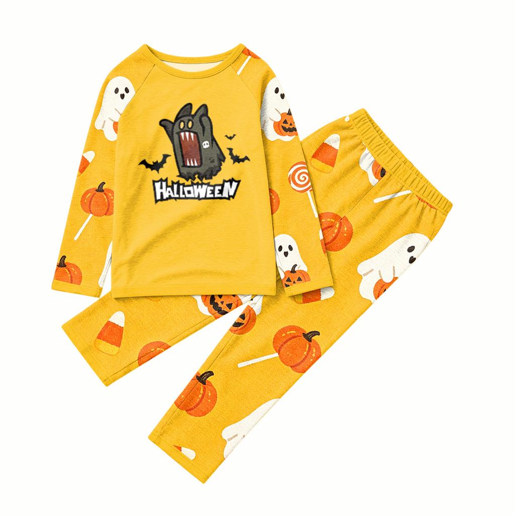 Family Matching Halloween Pajamas Set with Print and Patchwork Design for Parents and Kids